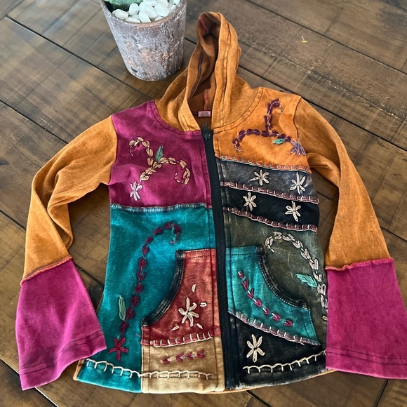 Other - Made in Nepal Children's? Golden Colorful Patchwork Full Zip Hoodie Size M